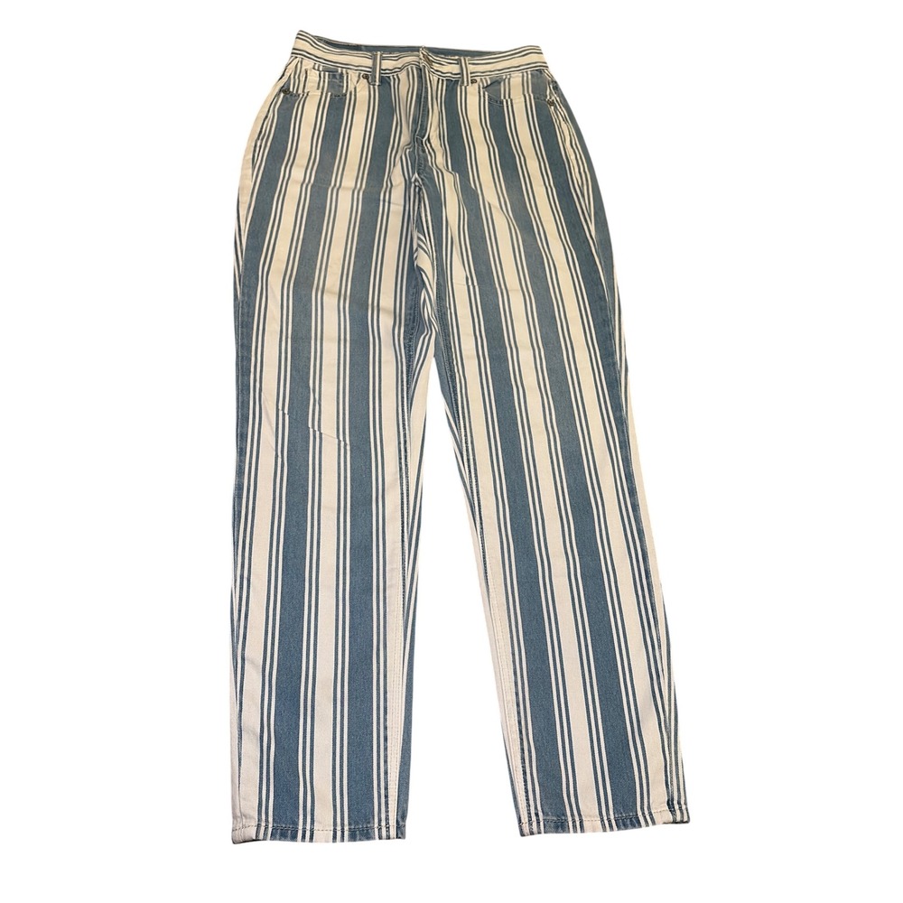 American Eagle Striped Mom Jeans Size 0 Blue White Cotton High Rise Retro Trendy - Picture 6 of 10